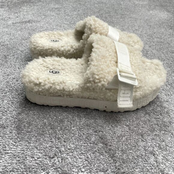 UGG Shearling Paltform Slippers Sandals Womens 8 Cream Lamb Skin Treadlite Wool - Picture 3 of 13